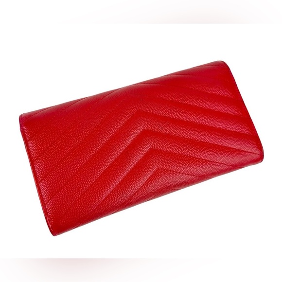 Saint Laurent YSL Monogram Cassandre Wallet– Red Grain de Poudre Leather - Picture 2 of 11